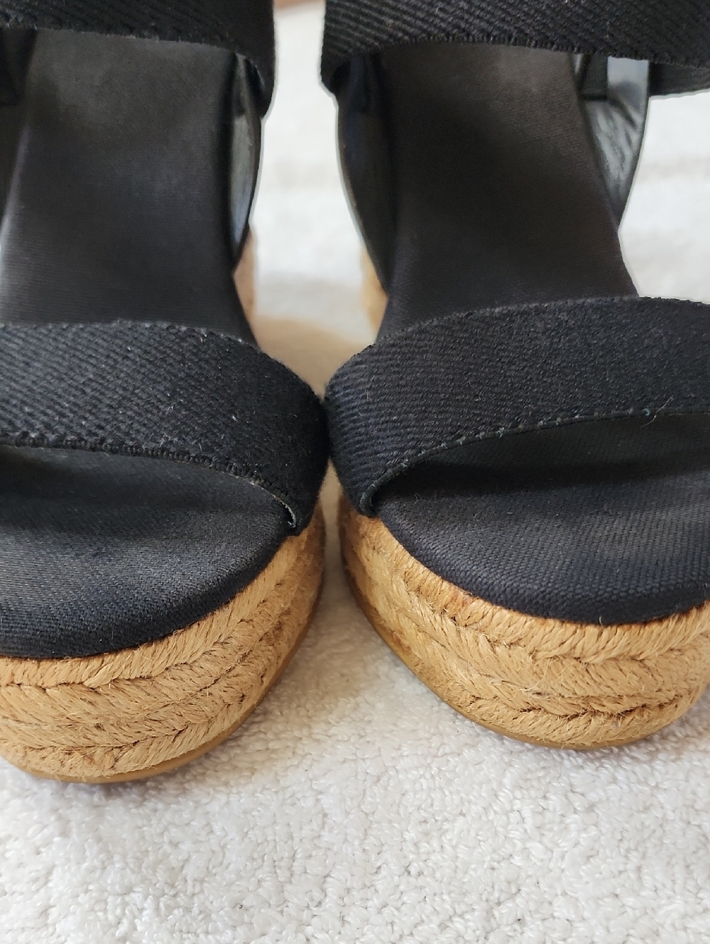 Tory Burch Black Fabric Espadrille Wedge Sandals Size 8 Preowned - Picture 4 of 11